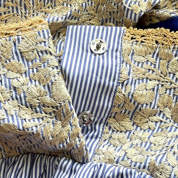 Mi Golondrina Soledad Mini Dress Floral Embroidered Cotton Blue Gold XS EUC - Picture 5 of 6